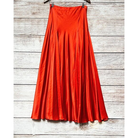 Reformation Maxi Skirt Womens Red Orange Size 6 Long Flowing A-Line 100% Silk - Picture 2 of 13
